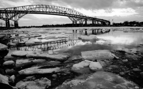 Lake Huron, ice is moving by