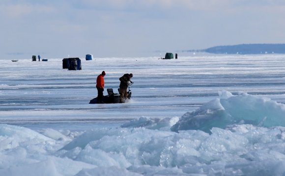Ice fishing on Lake Superior