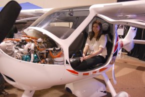 Abby Raymond, an aspiring pilot from Western Michigan University, checks out a light-sport aircraft from Flight Design USA.