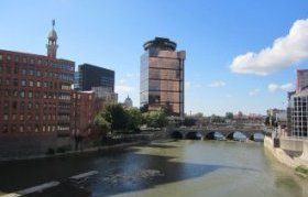 Downtown Rochester, Genesee River, and the Mercury statue. [PHOTO: Ryan Green]