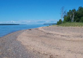 Sandy yet rocky beach along Ironwood Island at Apostle Islands National Lakeshore.