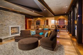 Lounge area with fireplace.