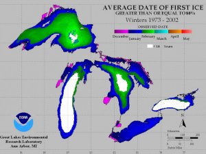 PHOTO: Ice, on average, usually begins to form in shallow parts of the Great Lakes