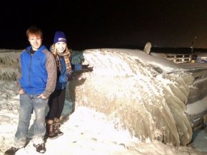 PHOTO: Justin Yelen,  24,  found his car completely frozen from waters from Lake Erie in Hamburg,  N.Y. Monday after he left it there overnight.
