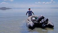 Picture of USGS employee on the Great Salt Lake.