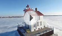 The Lorain Lighthouse on a nearly frozen Lake Erie